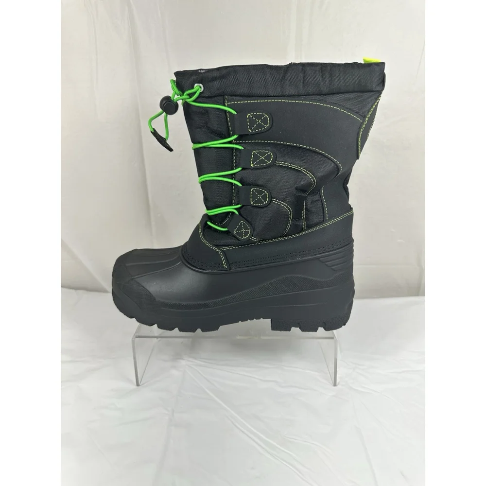 DREAM PAIRS Boys Girls Snow Boots Waterproof 4 Big Kid, Black/Neon/Green